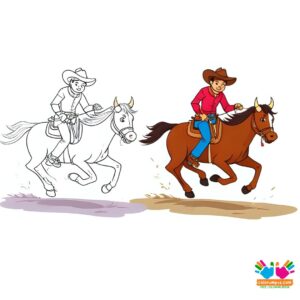 Cowboy chasing a runaway calf.