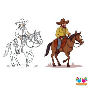 Cowboy leading a mule packed with gear.