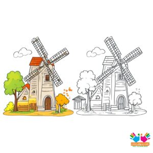 Cowboy near an old windmill and barn.