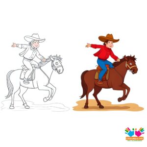 Cowboy riding a bucking bronco.