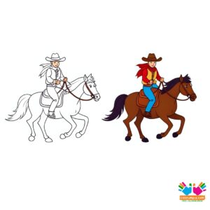 Cowboy riding a galloping horse.