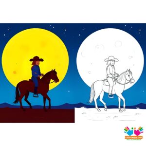 Cowboy silhouette against a full moon.