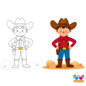 Cowboy standing with hands on hips and boots in the dust.