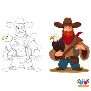 Cowboy with an eagle perched on his arm.