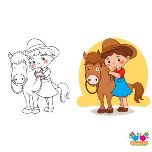 Cowgirl brushing a horse’s mane.