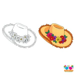 Cowgirl hat with flowers and fringe.