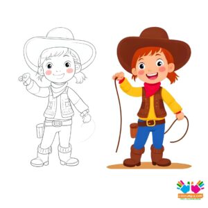 Cowgirl holding a rope and smiling confidently.