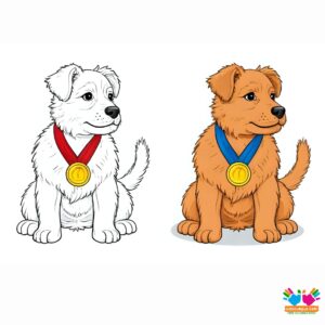 Dogs receiving medals at a community dog show.