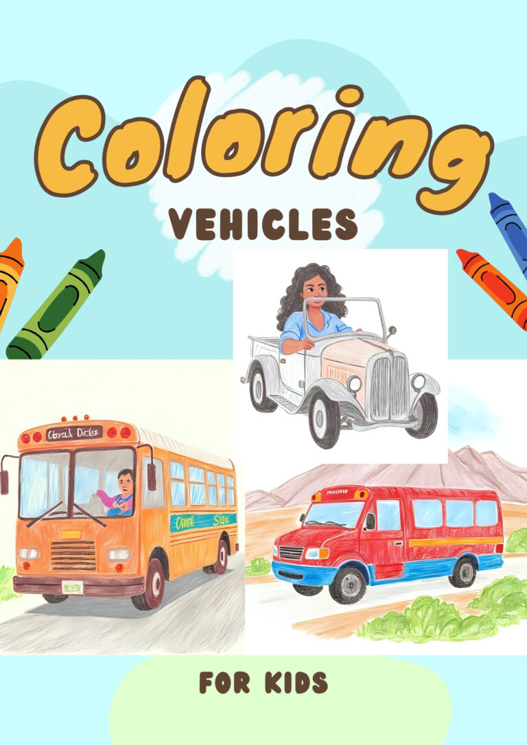 Kids Vehicle coloring book front cover