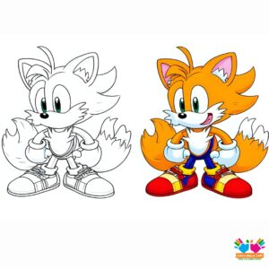 Tails building a flying machine in his workshop.