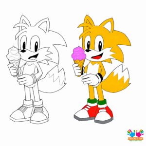 Tails eating ice cream on a hot summer day.