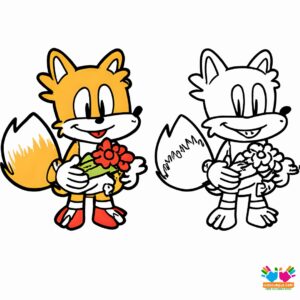 Tails holding a bouquet of flowers for spring.