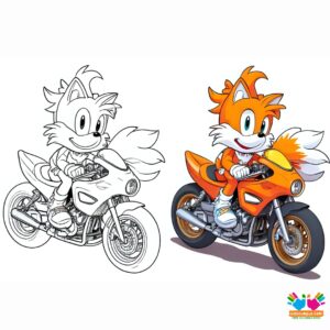 Tails tuning up a high-tech motorcycle.