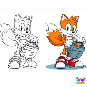 Tails working on a robot with a wrench.